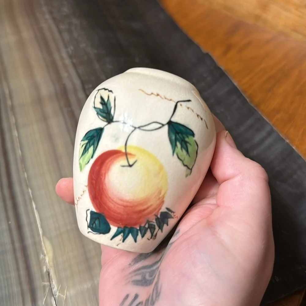 Antique Vintage Hand Painted Japanese Ceramic Peach Apple Salt Shaker